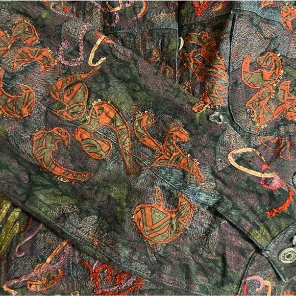 Vintage Chico’s Funky Tapestry Sequin Floral Ribbon Paisley Jacket SZ 2 BOHO - Picture 3 of 6